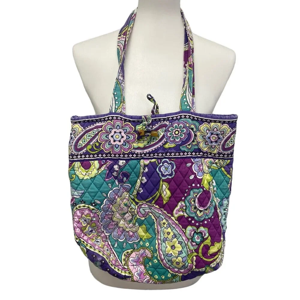 Vera Bradley Purple Blue Floral Quilted Fabric Handbag Purse Tote Bag